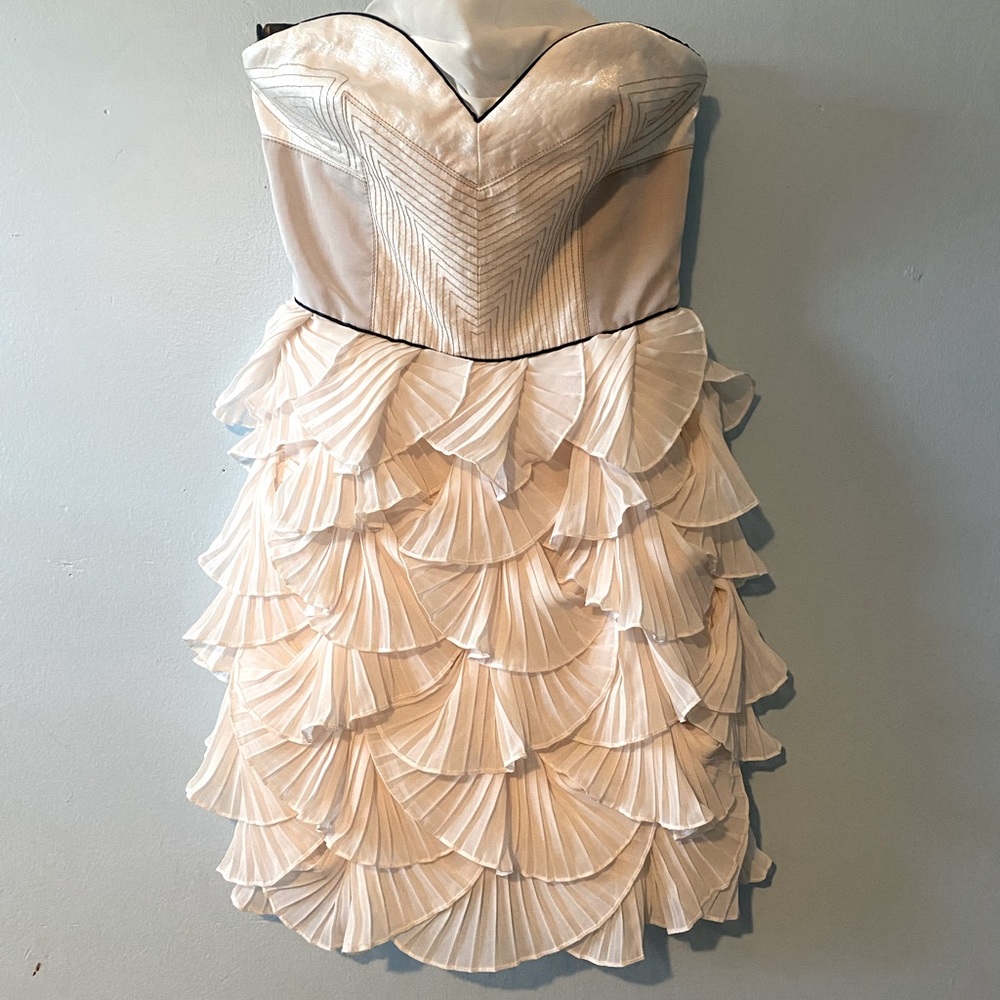 BCBGMaxAzria Ivory Strapless Ruffled Mini Dress
